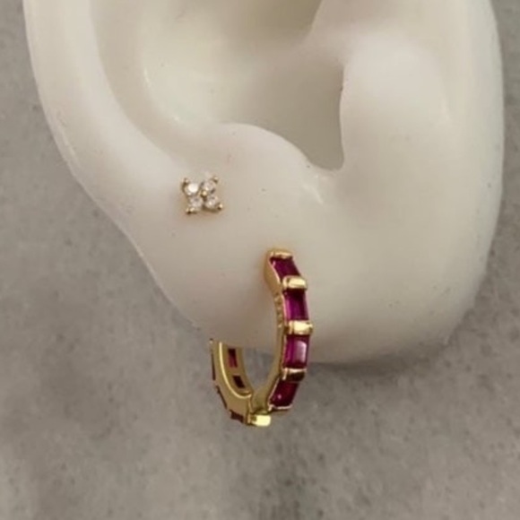 Modest Lu Jewelry - NEW STOCK Gold Pink Princess Crystal Pave Hoop Earrings